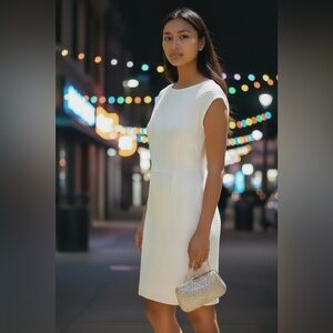 Pisarro Nights 100% Silk Chiffon Beaded White Dress - Size 6 P